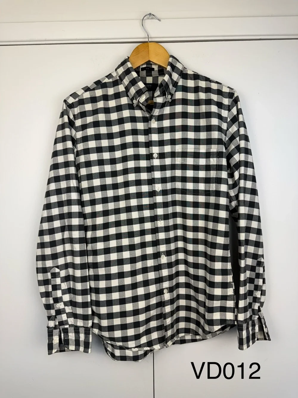 J.Crew Men's Slim Plaid Oxford Shirt M Black White Gingham C4283